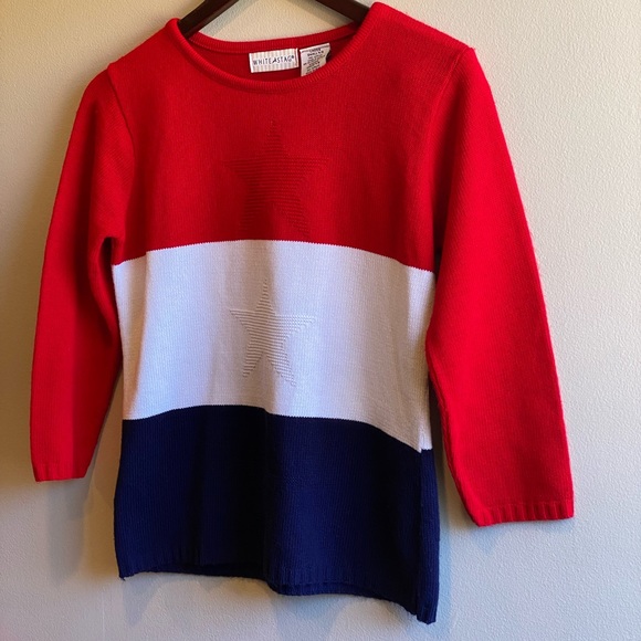 Vintage White Stag US Flag Crewneck Sweater Size Small 3/4 Sleeves - Picture 2 of 6